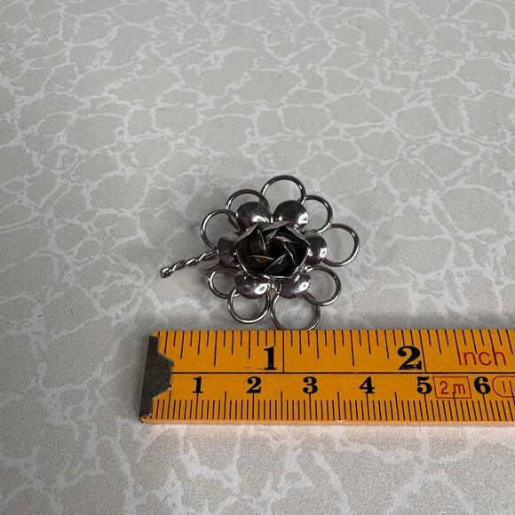 Vintage Pegasus Coro Sterling Silver 925 Open Work Flower Brooch Pin Rose 1940s - Picture 6 of 6
